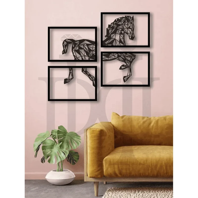 177MDC00407-Four-Piece-Geometric-Horse-Metal-Wall-Art