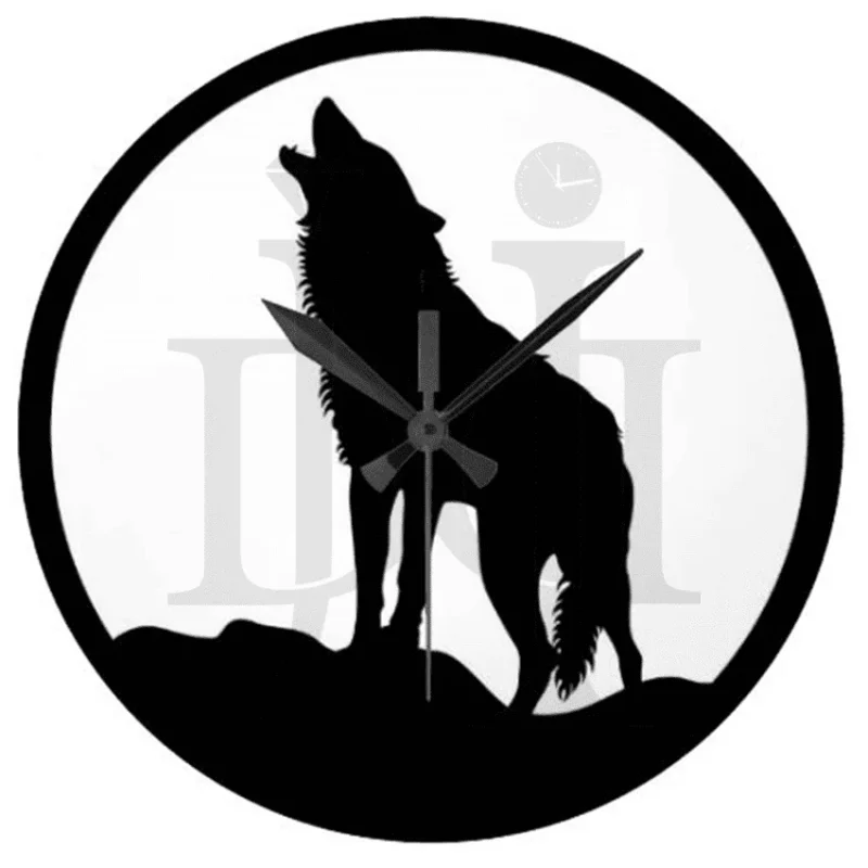 197MDC00427-Howling-wolf-black-and-white-wall-clock