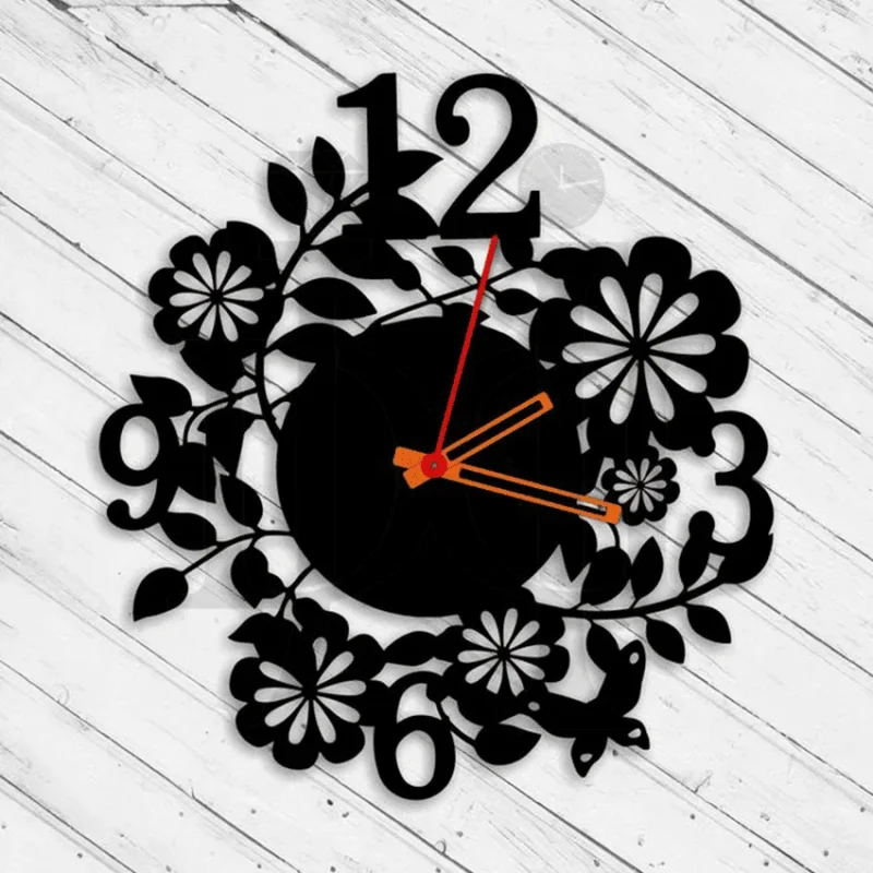 294MDC00524-Wall-Clock-Flowers-Laser