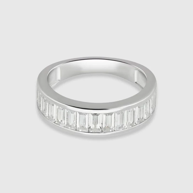 Silver Baguette Zircon Ring Band