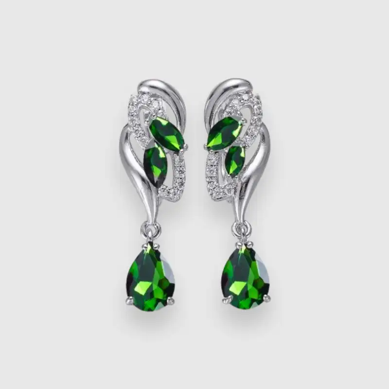 Delightful Pastel Green Flower Drop Silver Earrings