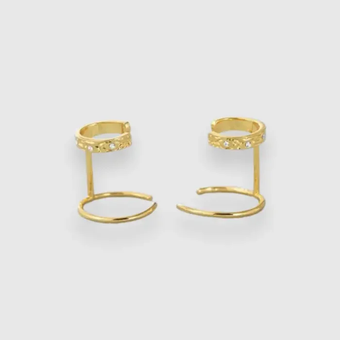 Fancy Claw-Shaped Zircon Gold Earrings