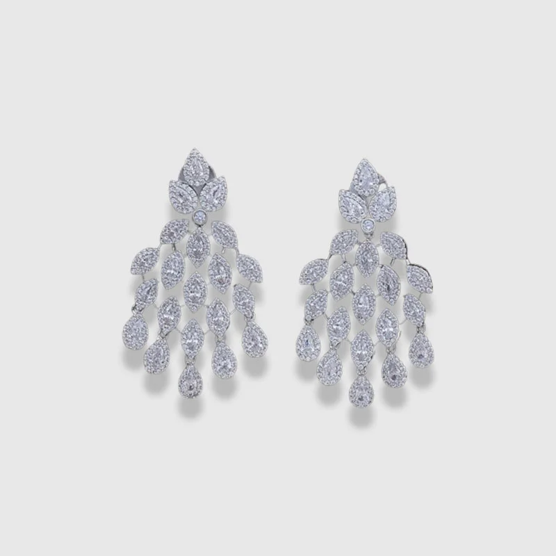 Elegant Half Chandelier Zircon Silver Earrings