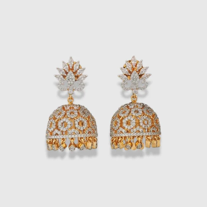 Floral Zircon Earrings with Small Jhumki Drop