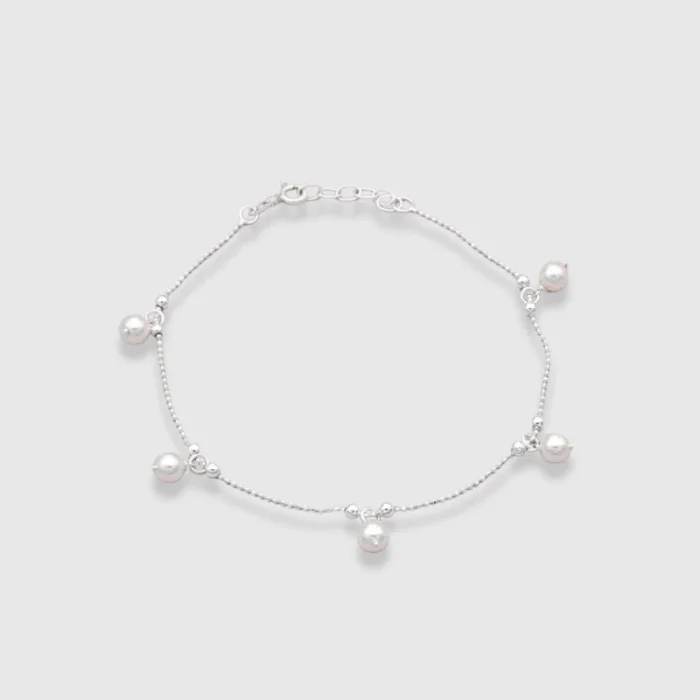 Silver Pearl Charm Anklet