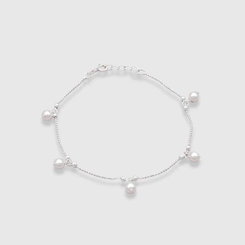 Silver Pearl Charm Anklet