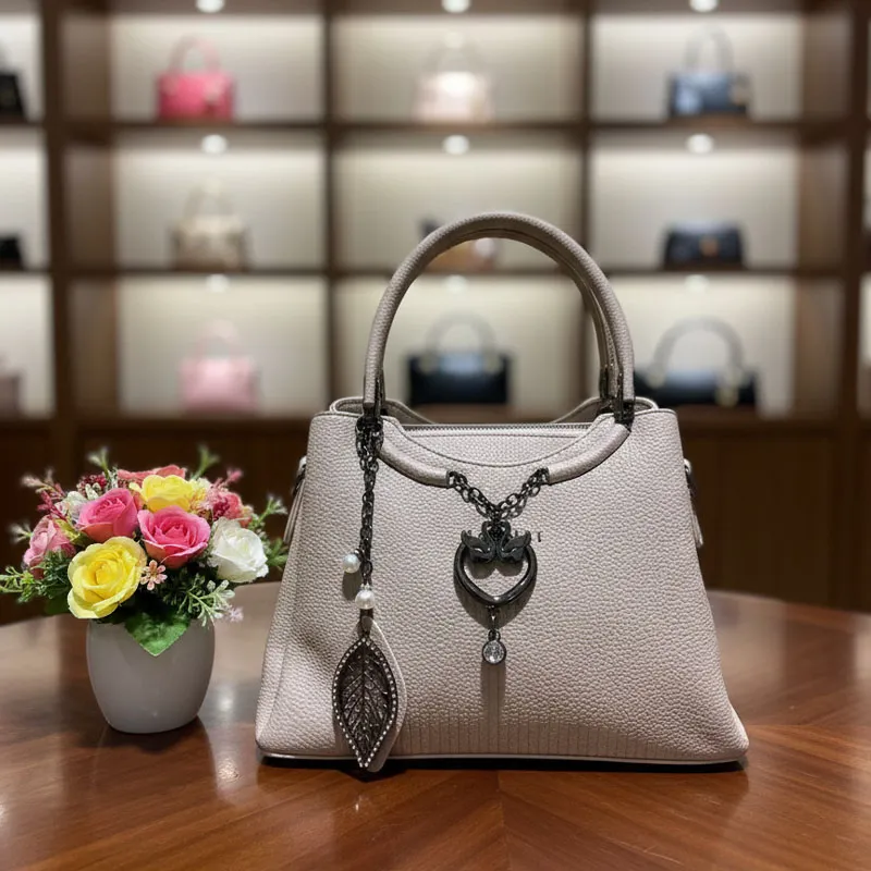 Beige Faux-Leather Handbag For Women