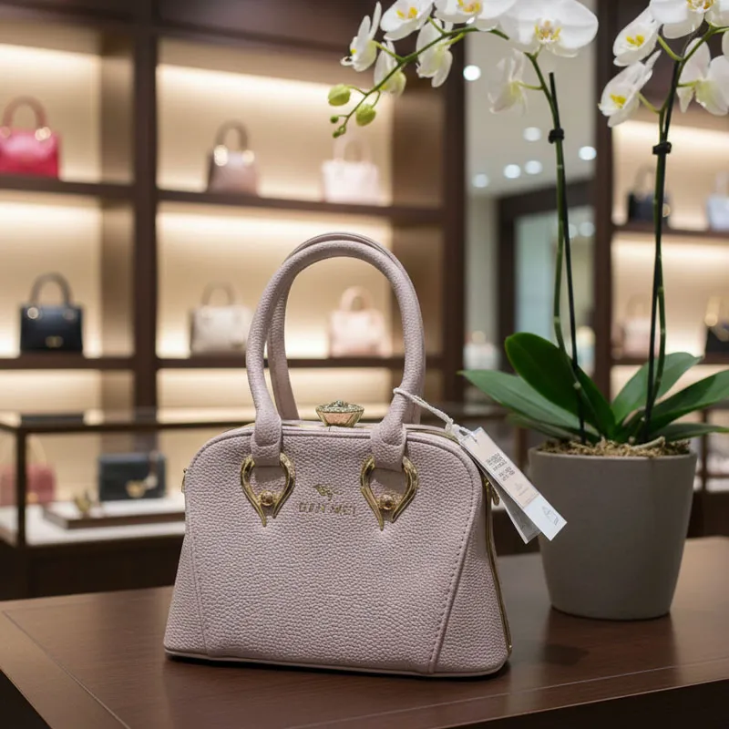 Light Beige Branded Leather Handbag