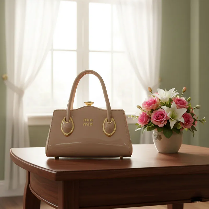 MIN MIN Beige PINK Leather Handbag For Ladies