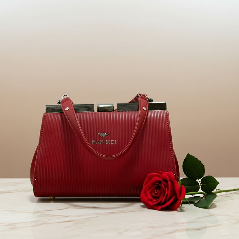 Red Structured Top-Handle Handbag