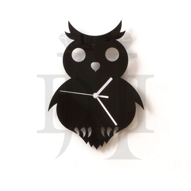 323MDC00553-Owl-With-Big-Eyes--Black-Acrylic-Wall-Clock