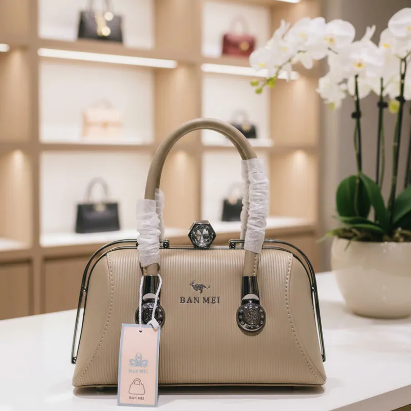 Classical Light Beige Leather Handbag