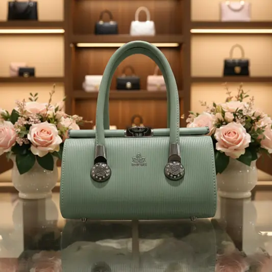 Light Green Structured Top-Handle Handbag